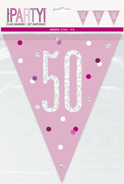 Slingers 50 Jaar Roze 2,74m van Unique koop je bij Partywinkel