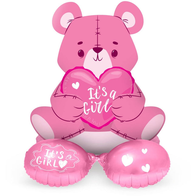 Staande Folieballon Beer 'It's a Girl' Roze - 61 cm van Folat koop je bij Partywinkel