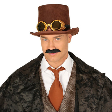 Steampunk Hoed Bruin Met Bril van Fiestas Guirca koop je bij Partywinkel