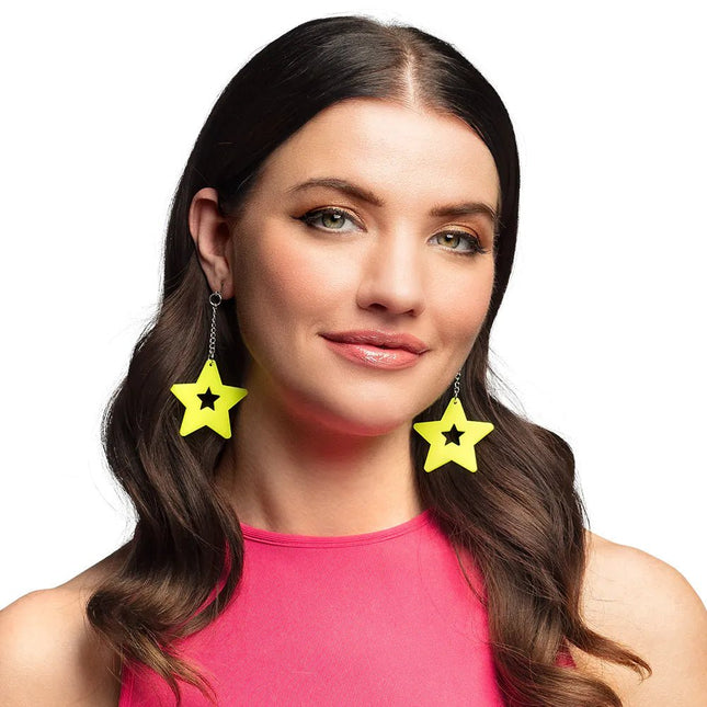 Ster Oorbellen Neon Geel van Boland koop je bij Partywinkel