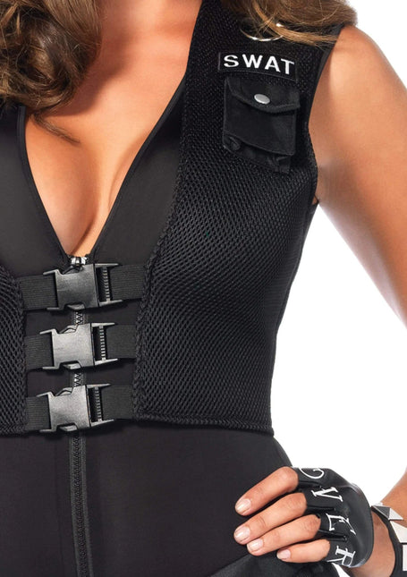 Swat Catsuit Zwart Dames Leg Avenue - Partywinkel - 714718507521