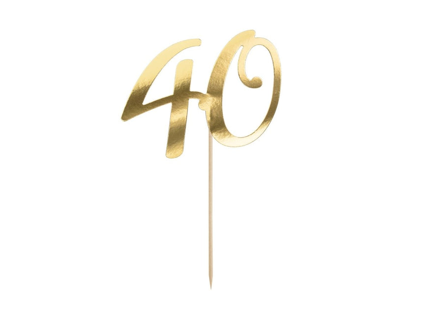 Taarttopper 40 Jaar Goud 20,5cm van Partydeco koop je bij Partywinkel