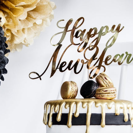 Taarttopper Happy New Year Goud 24cm van Partydeco koop je bij Partywinkel