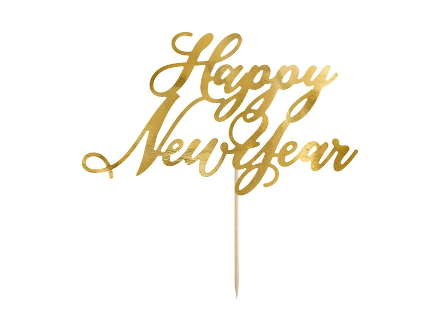 Taarttopper Happy New Year Goud 24cm van Partydeco koop je bij Partywinkel