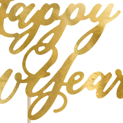 Taarttopper Happy New Year Goud 24cm van Partydeco koop je bij Partywinkel