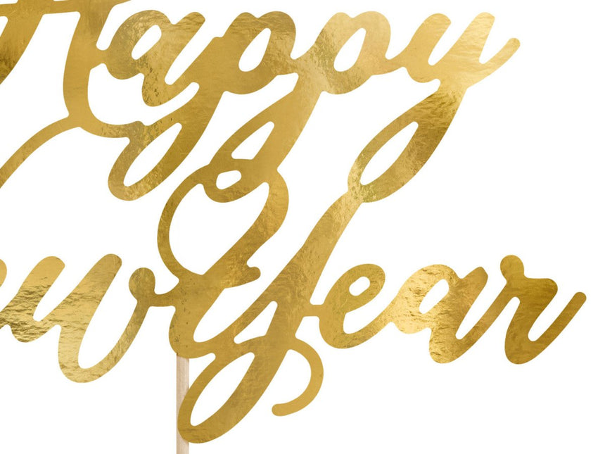 Taarttopper Happy New Year Goud 24cm van Partydeco koop je bij Partywinkel