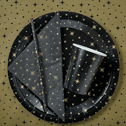 Tafelkleed Zwarte Sterren Goud 2,74m van Paper Dreams koop je bij Partywinkel