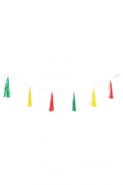 Tassel Guirlande Rood Geel groen 2,25m van PartyXplosion koop je bij Partywinkel