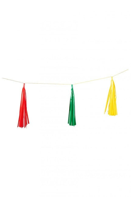 Tassel Guirlande Rood Geel groen 2,25m van PartyXplosion koop je bij Partywinkel