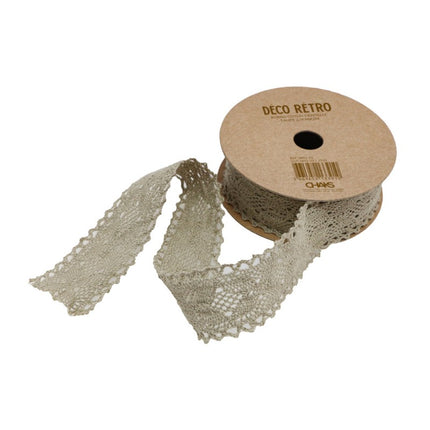 NASTRO IN PIZZO DI COTONE COLOR TORTORA 2,5 CM X 2 M