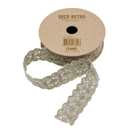 NASTRO IN PIZZO DI COTONE COLOR TORTORA 2 CM X 2 M