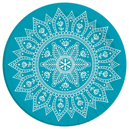 Turquoise Borden Mandala 23cm 8st van Procos koop je bij Partywinkel