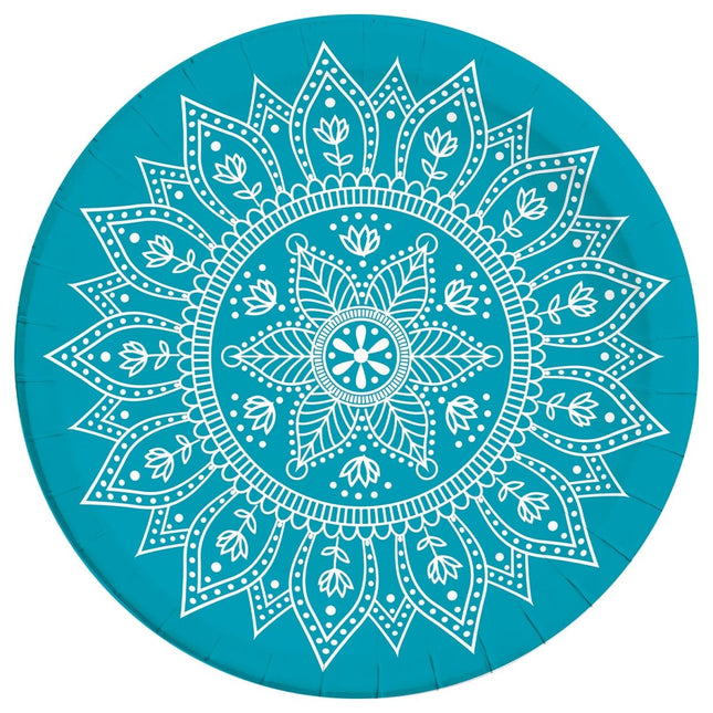 Turquoise Borden Mandala 23cm 8st van Procos koop je bij Partywinkel