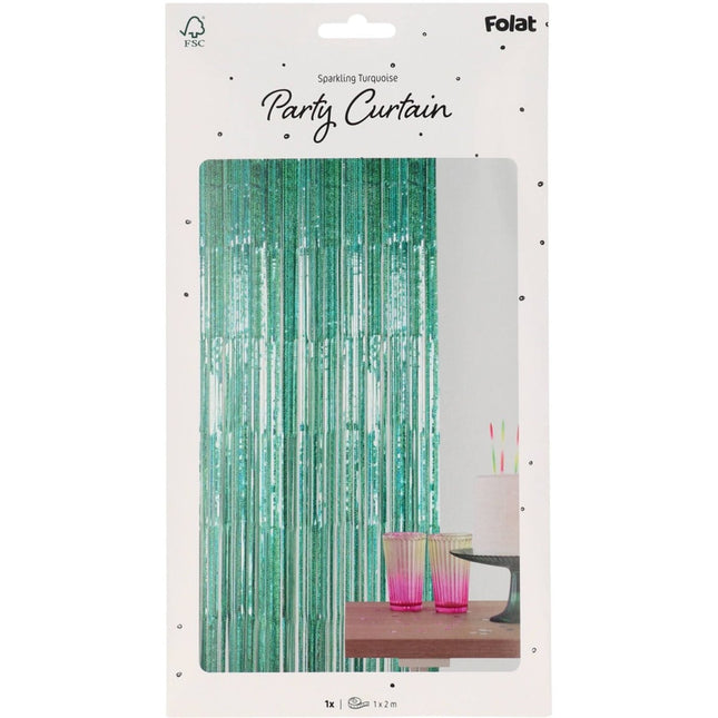 Turquoise Deurgordijn 2m van Folat koop je bij Partywinkel