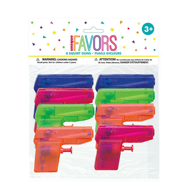 Uitdeelcadeautjes Waterpistooltjes 8cm 8st van Unique koop je bij Partywinkel