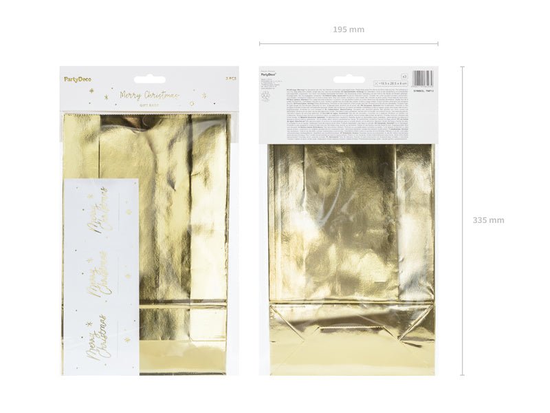 Uitdeelzakjes Goud 28cm 3st van Partydeco koop je bij Partywinkel