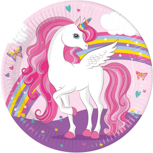 Unicorn Borden Regenboog 23cm 8st van Procos koop je bij Partywinkel