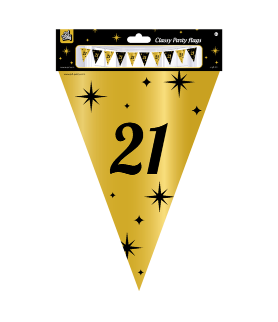 Vlaggenlijn 21 Jaar Goud Zwart 10m van Paper Dreams koop je bij Partywinkel