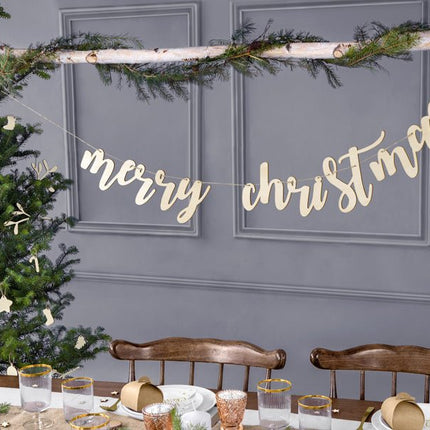 Vlaggenlijn Merry Christmas Hout 87cm van Partydeco koop je bij Partywinkel