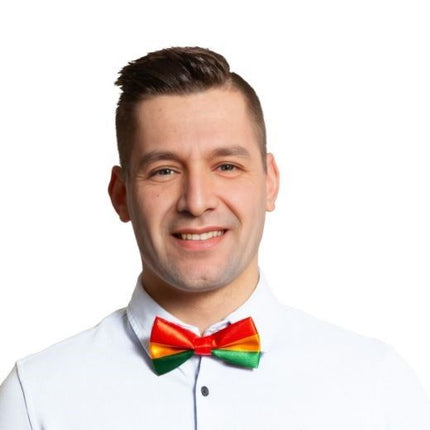 Vlinderstrik Rood/Geel/Groen - 6 Pack van Partychimp koop je bij Partywinkel