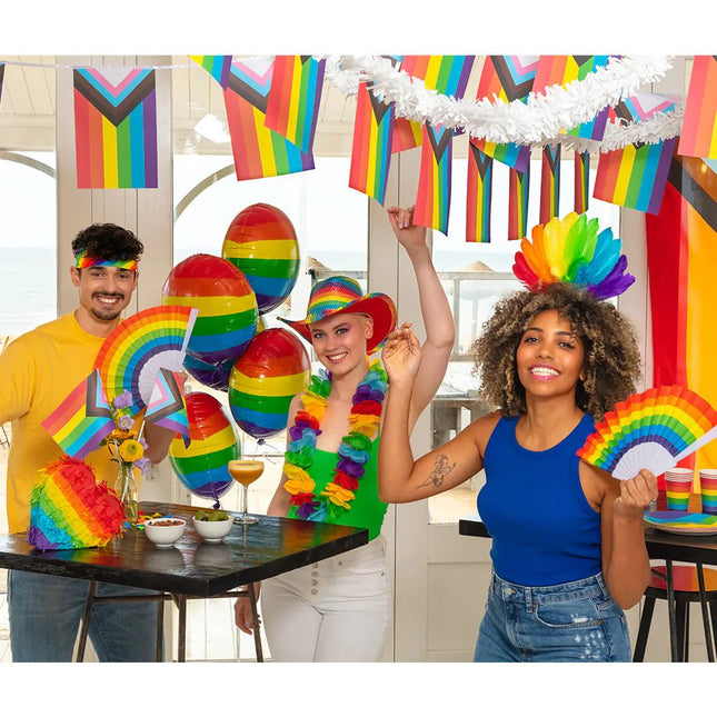 Waaier Regenboog Pride 23cm 6st van Boland koop je bij Partywinkel
