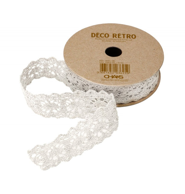 NASTRO IN PIZZO DI COTONE BIANCO 2 CM X 2 M