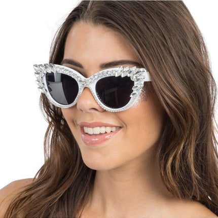 Witte Cat-Eye Bril Met Strass 15cm