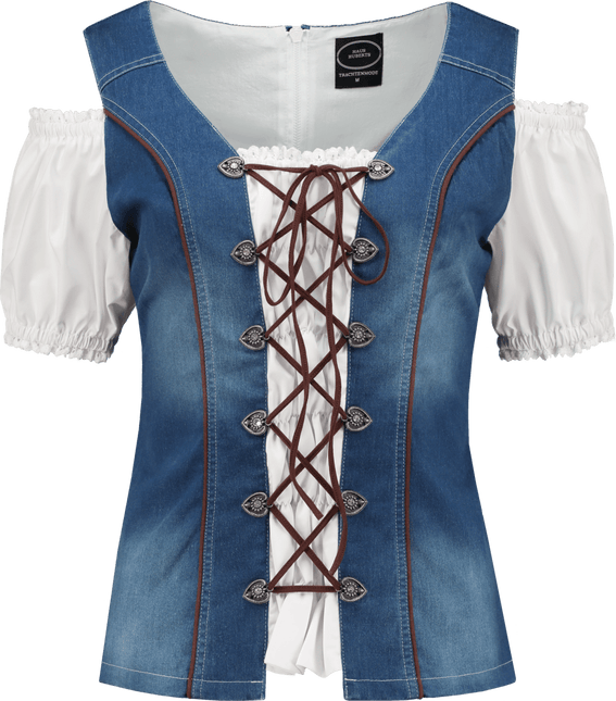 Wit Blauwe Blouse Dames Trachtenmieder van Haus Huberts koop je bij Partywinkel