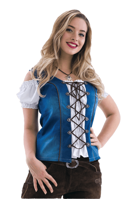 Wit Blauwe Blouse Dames Trachtenmieder van Haus Huberts koop je bij Partywinkel