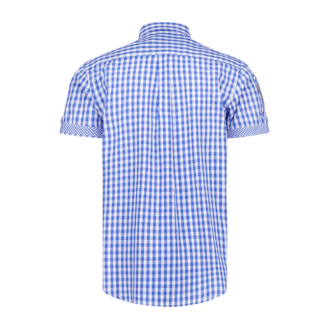 Wit Blauwe Blouse Heren Korte Mouw Traditioneel Geruit van Haus Huberts koop je bij Partywinkel