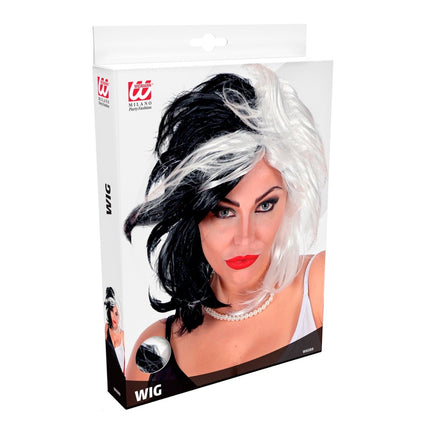 Wit Zwarte Pruik Cruella van Widmann koop je bij Partywinkel