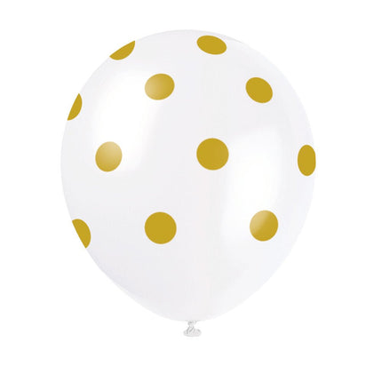 Witte Ballonnen Gouden Stippen 30cm 6st van Unique koop je bij Partywinkel