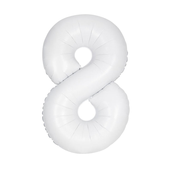Witte Cijfer Ballon 8 Jaar Matte 86cm van Unique koop je bij Partywinkel