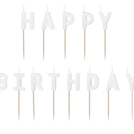 Witte Happy Birthday Kaarsen 13st van Partydeco koop je bij Partywinkel
