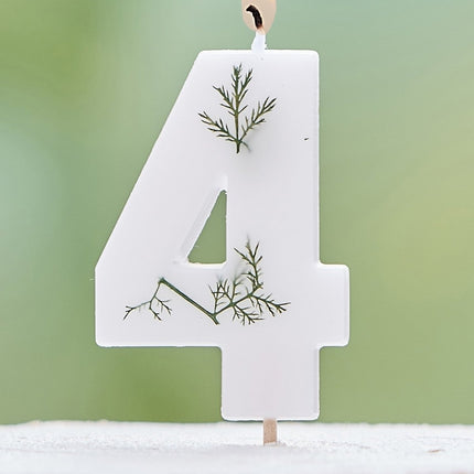 Witte Kaars 4 Jaar Gebladerd 5cm van Ginger Ray koop je bij Partywinkel