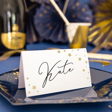 Witte Naamkaartjes Gouden Sterren 9,5cm 10st van Partydeco koop je bij Partywinkel