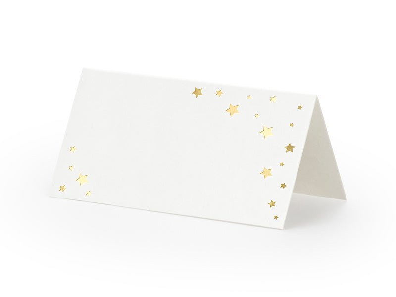 Witte Naamkaartjes Gouden Sterren 9,5cm 10st van Partydeco koop je bij Partywinkel