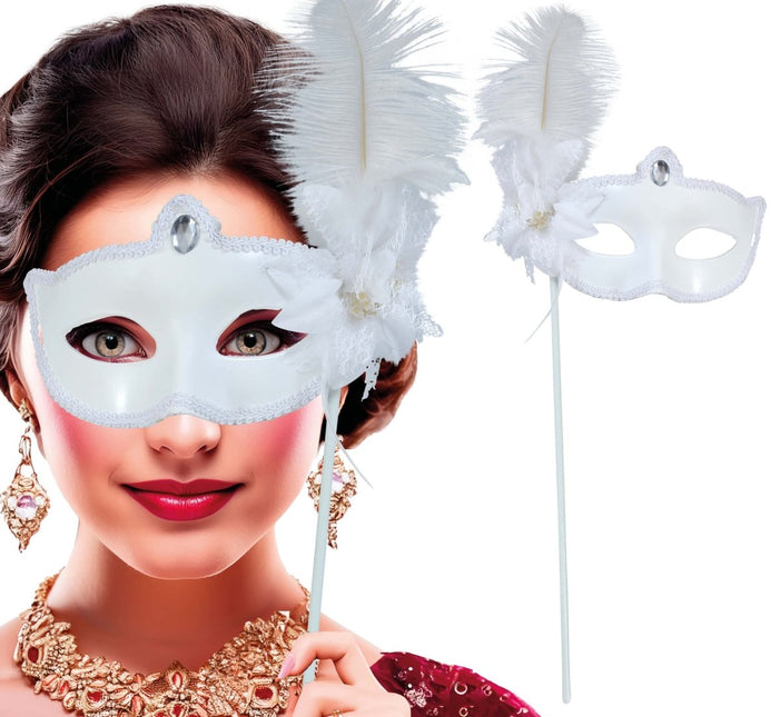 Witte Oogmasker Met Stok van Fiestas Guirca koop je bij Partywinkel