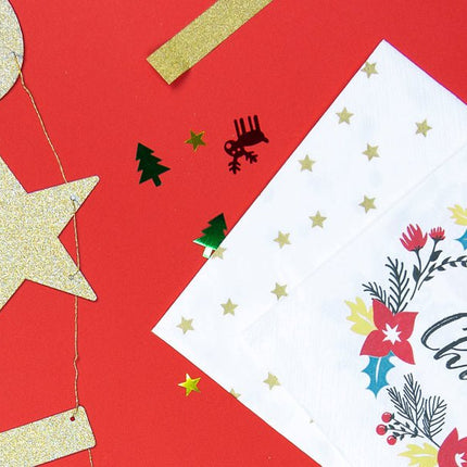 Witte Servetten Gouden Sterren 33cm 20st van Partydeco koop je bij Partywinkel