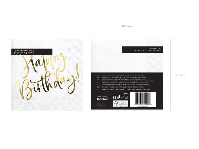 Witte Servetten Happy Birthday 33cm 20st van Partydeco koop je bij Partywinkel