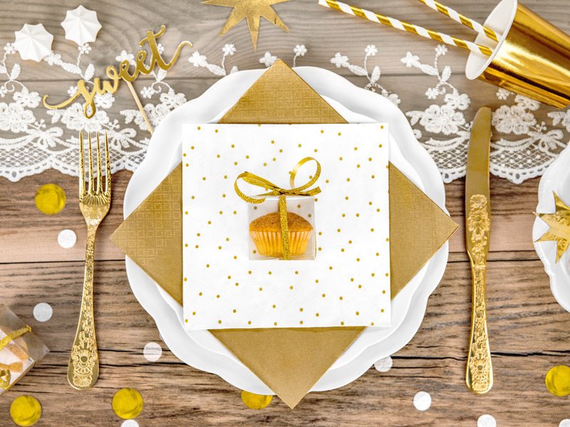 Witte Servetten met Gouden Stippen 33cm 20st van Partydeco koop je bij Partywinkel