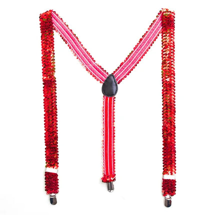 Bretelle rosse con paillettes e glitter