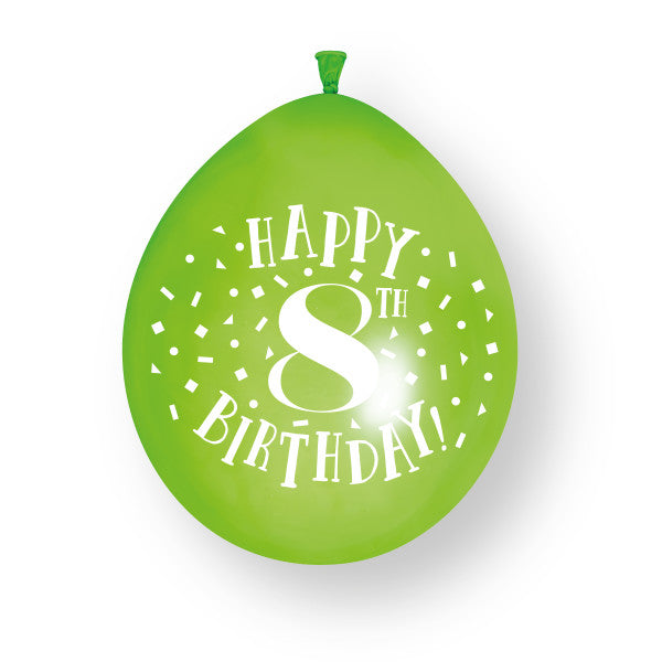 10 pezzi Palloncini in lattice "Happy 8th Birthday" da 23cm