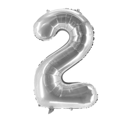 Palloncino con numero "2" argento, vuoto, 1 m