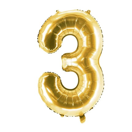 Palloncino con il numero 3, dorato, vuoto, 1 m