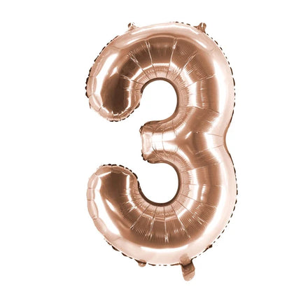 Palloncino con il numero 3, color oro rosa, vuoto, 1 m