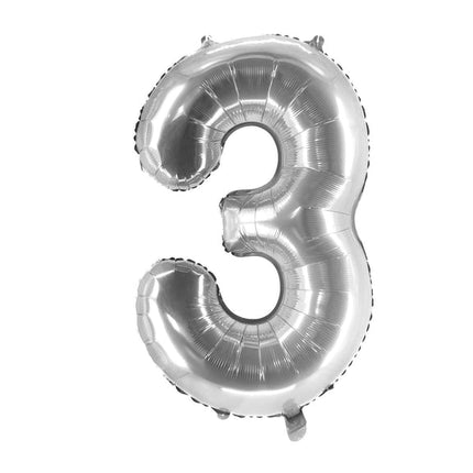 Palloncino con numero 3, argento, vuoto, 1 m