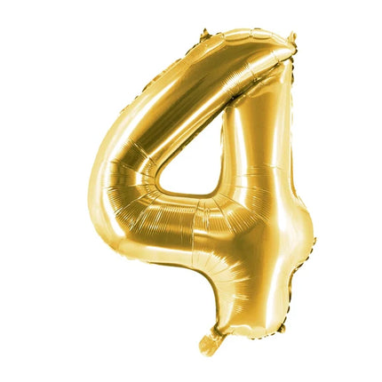 Palloncino con il numero 4, dorato, vuoto, 1 m