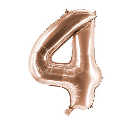 Palloncino con il numero 4, color oro rosa, vuoto, 1 m