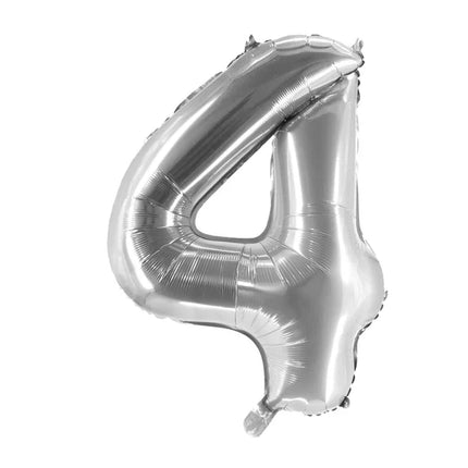 Palloncino con il numero 4, argento, vuoto, 1 m